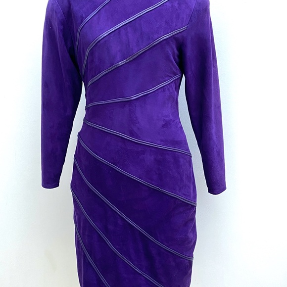 90'S Vakko Suede Dress Purple Suede Dress - Picture 2 of 6